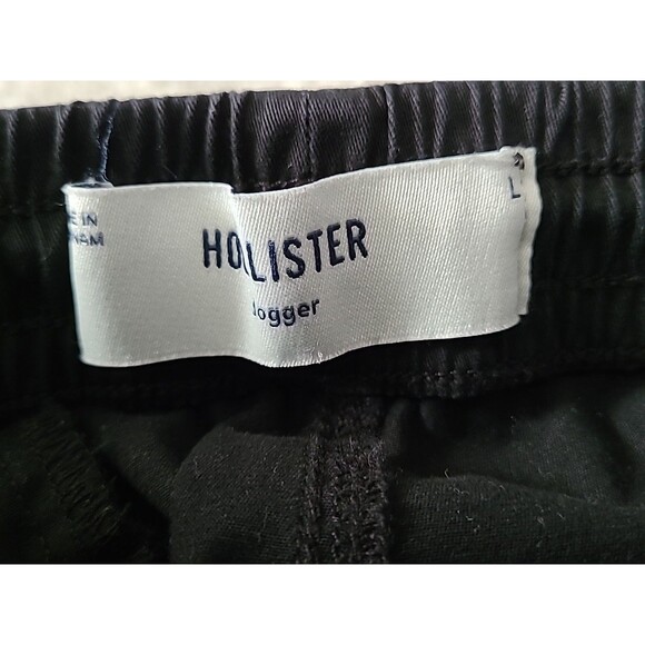 Hollister Jogger Pants Large Mens Black Logo Advance Stretch Tapered Drawstring - Picture 4 of 8